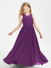 Long Junior Bridesmaid Dresses Illusion Lace Top Grape