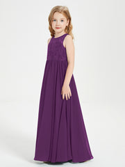 Long Junior Bridesmaid Dresses Illusion Lace Top Grape
