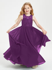 Long Junior Bridesmaid Dresses Illusion Lace Top Grape