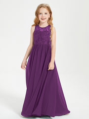 Long Junior Bridesmaid Dresses Illusion Lace Top Grape