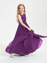 Long Junior Bridesmaid Dresses Illusion Lace Top Grape