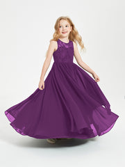 Long Junior Bridesmaid Dresses Illusion Lace Top Grape