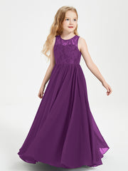 Long Junior Bridesmaid Dresses Illusion Lace Top Grape