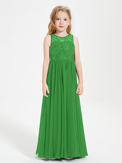 Long Junior Bridesmaid Dresses Illusion Lace Top Green