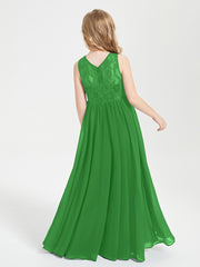 Long Junior Bridesmaid Dresses Illusion Lace Top Green