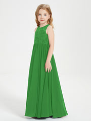 Long Junior Bridesmaid Dresses Illusion Lace Top Green