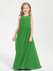 Long Junior Bridesmaid Dresses Illusion Lace Top Green
