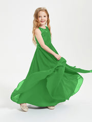 Long Junior Bridesmaid Dresses Illusion Lace Top Green