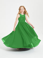 Long Junior Bridesmaid Dresses Illusion Lace Top Green