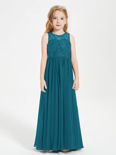 Long Junior Bridesmaid Dresses Illusion Lace Top Ink Blue