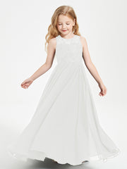 Long Junior Bridesmaid Dresses Illusion Lace Top Ivory