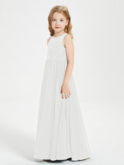 Long Junior Bridesmaid Dresses Illusion Lace Top Ivory
