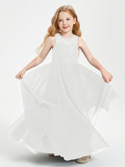 Long Junior Bridesmaid Dresses Illusion Lace Top Ivory