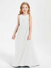 Long Junior Bridesmaid Dresses Illusion Lace Top Ivory