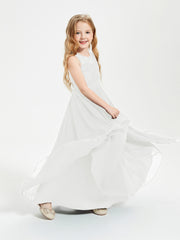 Long Junior Bridesmaid Dresses Illusion Lace Top Ivory