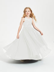 Long Junior Bridesmaid Dresses Illusion Lace Top Ivory