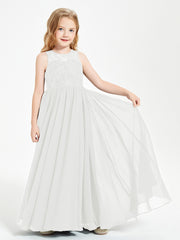 Long Junior Bridesmaid Dresses Illusion Lace Top Ivory