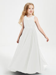 Long Junior Bridesmaid Dresses Illusion Lace Top Ivory