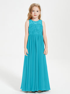 Long Junior Bridesmaid Dresses Illusion Lace Top Jade