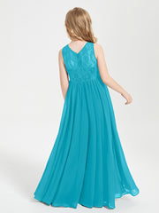 Long Junior Bridesmaid Dresses Illusion Lace Top Jade