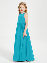 Long Junior Bridesmaid Dresses Illusion Lace Top Jade