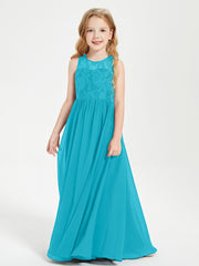 Long Junior Bridesmaid Dresses Illusion Lace Top Jade