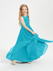 Long Junior Bridesmaid Dresses Illusion Lace Top Jade