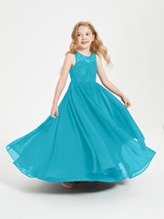Long Junior Bridesmaid Dresses Illusion Lace Top Jade