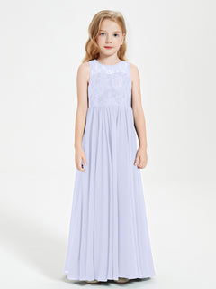 Long Junior Bridesmaid Dresses Illusion Lace Top Lavender