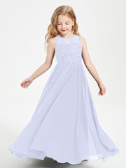 Long Junior Bridesmaid Dresses Illusion Lace Top Lavender