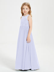 Long Junior Bridesmaid Dresses Illusion Lace Top Lavender