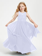 Long Junior Bridesmaid Dresses Illusion Lace Top Lavender