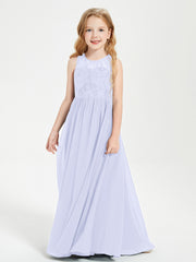 Long Junior Bridesmaid Dresses Illusion Lace Top Lavender