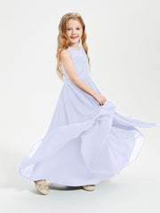 Long Junior Bridesmaid Dresses Illusion Lace Top Lavender
