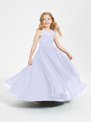 Long Junior Bridesmaid Dresses Illusion Lace Top Lavender