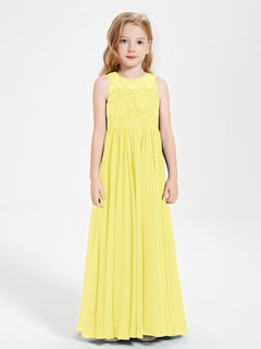 Long Junior Bridesmaid Dresses Illusion Lace Top Lemon