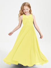 Long Junior Bridesmaid Dresses Illusion Lace Top Lemon