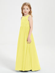 Long Junior Bridesmaid Dresses Illusion Lace Top Lemon