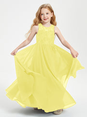 Long Junior Bridesmaid Dresses Illusion Lace Top Lemon