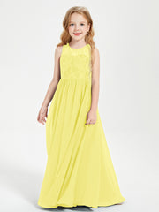 Long Junior Bridesmaid Dresses Illusion Lace Top Lemon
