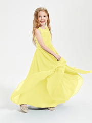 Long Junior Bridesmaid Dresses Illusion Lace Top Lemon