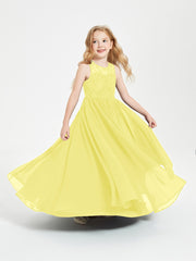 Long Junior Bridesmaid Dresses Illusion Lace Top Lemon