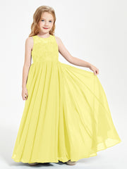 Long Junior Bridesmaid Dresses Illusion Lace Top Lemon