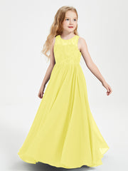 Long Junior Bridesmaid Dresses Illusion Lace Top Lemon