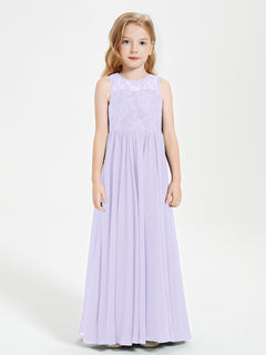 Long Junior Bridesmaid Dresses Illusion Lace Top Lilac