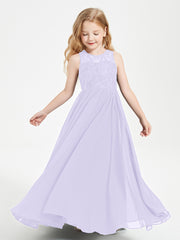 Long Junior Bridesmaid Dresses Illusion Lace Top Lilac