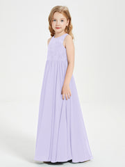 Long Junior Bridesmaid Dresses Illusion Lace Top Lilac