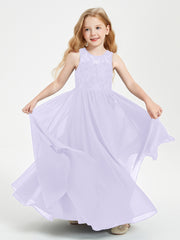 Long Junior Bridesmaid Dresses Illusion Lace Top Lilac