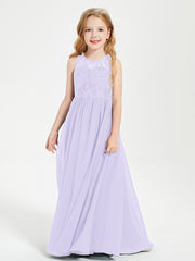 Long Junior Bridesmaid Dresses Illusion Lace Top Lilac