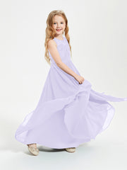 Long Junior Bridesmaid Dresses Illusion Lace Top Lilac